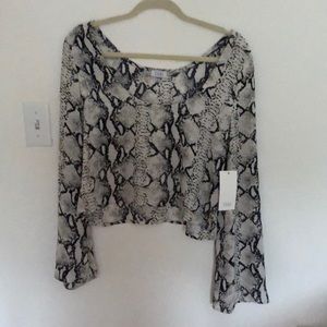 TOBI Snake Print Crop Long Sleeve Blouse